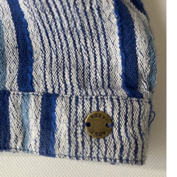 Roxy Bandeau Crop Halter Womens Top Sz L Boho Coastal Y2K Beach Smocked Striped - Picture 7 of 12